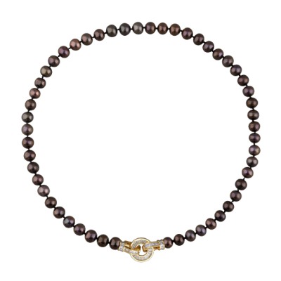 Колье (жемчуг темный шоколад 8-9мм, фианит; покрытие золото) 45см, Есть комплект