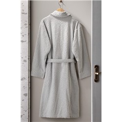 Bernay %100 Pamuk Jakarlı Unisex Şalyaka Bornoz - Gri - Natural Koleksiyon