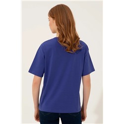 Kadın Mavi Bisiklet Yaka Tişört