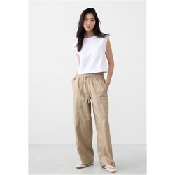 Wide-Leg Mid-Rise Cargo Pull-On Pant