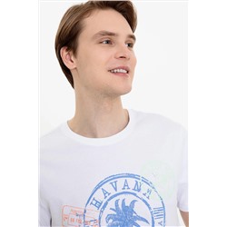 Erkek Beyaz Bisiklet Yaka Tişört