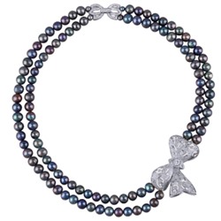 Колье (жемчуг бензиновый 8мм, белый фианит; покрытие родий) 45см, Есть комплект