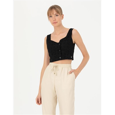 Siyah Crop Top Bluz