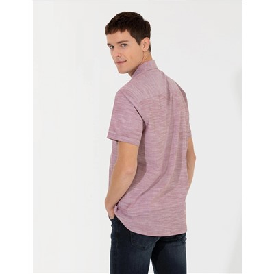 Bordo Regular Fit Kısa Kollu Gömlek
