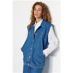 TRENDYOL MODEST Mavi Cepli Denim Yelek TCTAW24YL00031