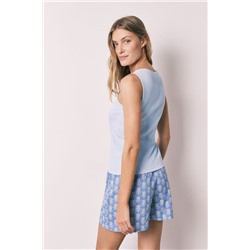 Pijama corto algodón azul escote cuadrado