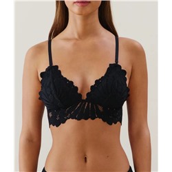 Sujetador triangular de encaje en negro