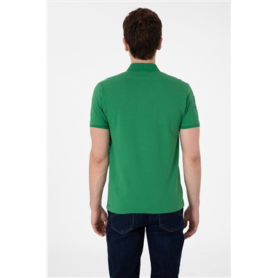 Erkek Slim Fit Polo Yaka Yeşil Basic Tişört