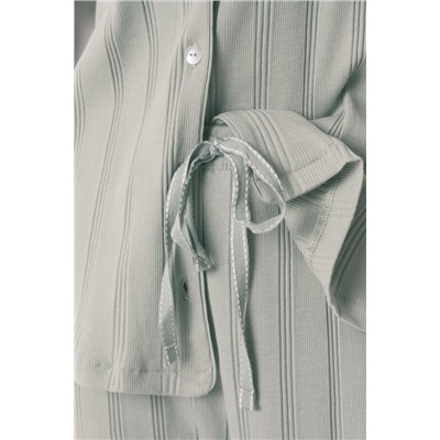 Pijama camisero largo algodón canalé verde