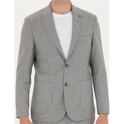 Gri Slim Fit Yün Karışımlı Takım Elbise
