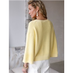 Укороченный джемпер с широкими рукавами рельефной вязки из хлопка с акрилом