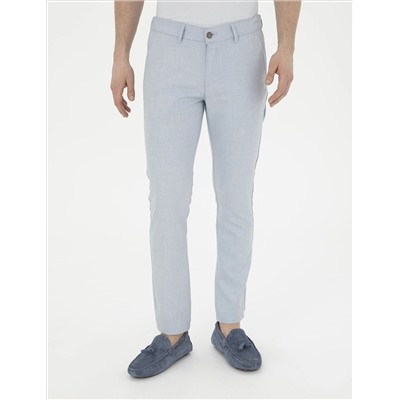 Açık Mavi Slim Fit Beli Lastikli Kanvas Pantolon