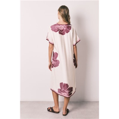 Vestido largo manga corta flor