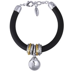 Браслет Гевея (бусина 16мм, каучук черный; покрытие родий) 19-22см, Есть комплект