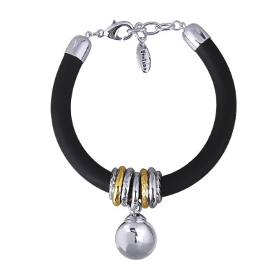 Браслет Гевея (бусина 16мм, каучук черный; покрытие родий) 19-22см, Есть комплект