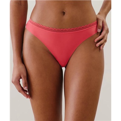 Tanga de microfibra y encaje rosa
