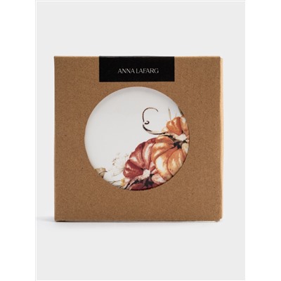 Подставка под кружку, 11 см, круглая, керамика/пробка, белая, Тыквы, Light pumpkin