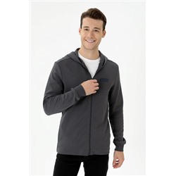 Erkek Antrasit Kapüşonlu Örme Hırka