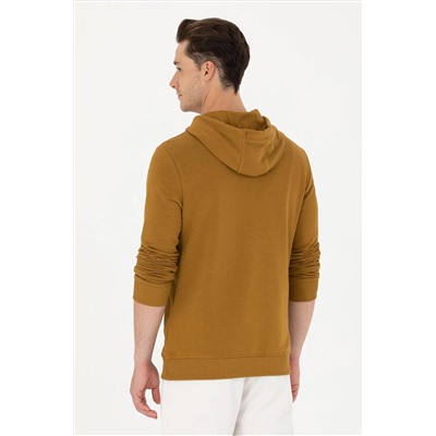 Erkek Açık Haki Kapüşonlu Basic Sweatshirt