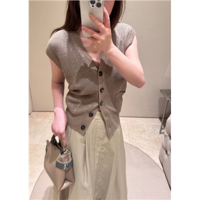 Новинка Женский вязанный жилет с элегантным блеском
