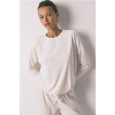 Pijama largo terciopelo suave blanco brillo