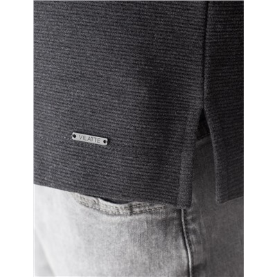 Лонгслив из мягкого фактурного трикотажа с плетеным воротником поло на пуговицах