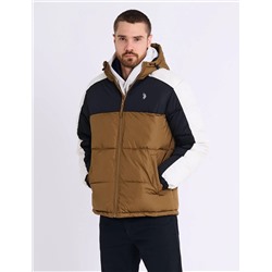 TRI COLOR BLOCK HOODED PUFFER JACKET