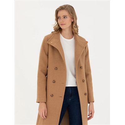 Bej Slim Fit Kaşe Kaban
