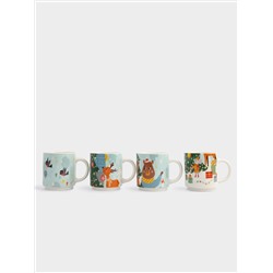 Кружка, 350 мл, 4 шт, фарфор N, Животные украшают елку, Band