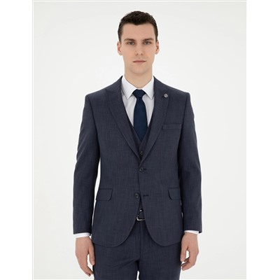 Lacivert Ekstra Slim Fit Yelekli Takım Elbise