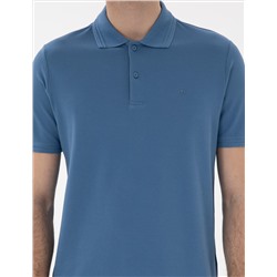 Koyu Mavi Regular Fit %100 Pamuk Polo Yaka Basic Tişört