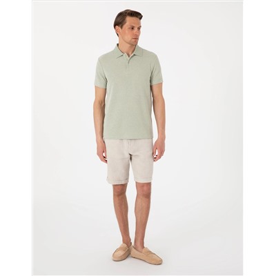 Haki Slim Fit Örme Dokulu Polo Yaka Tişört