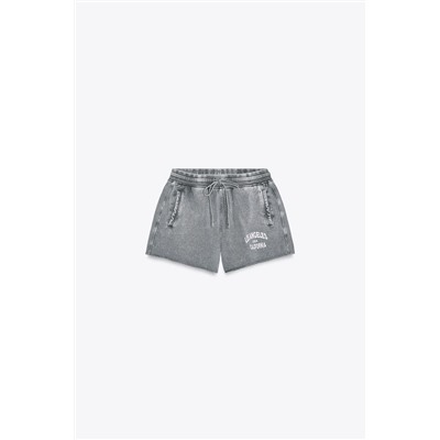 WASHED EFFECT TEXT SWEATSHIRT SHORTS