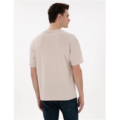 Bej Comfort Fit Basic Tişört