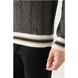 Antrasit Tam Balıkçı Yaka Saç Örgülü Unisex Triko Kazak