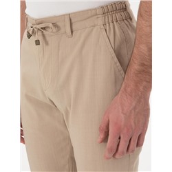 Bej Slim Fit Keten Görünümlü Kanvas Pantolon