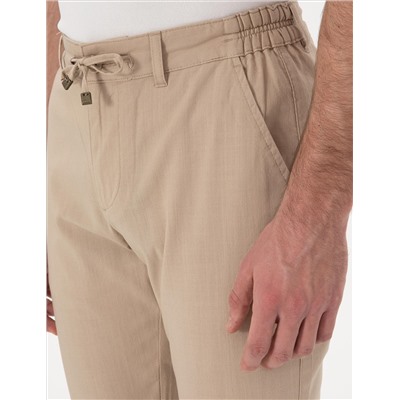 Bej Slim Fit Keten Görünümlü Kanvas Pantolon