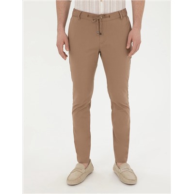 Kahverengi Slim Fit Beli Lastikli İpli Kanvas Pantolon