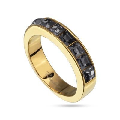 Кольцо Квадро (кристаллы SW темно-серые; покрытие золото), Есть комплект