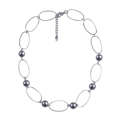 Колье Воздух (Майорка темно-серая 12мм; покрытие родий) 60см, Есть комплект