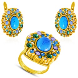 Комплект (бирюза, кристаллы микс; покрытие золото)