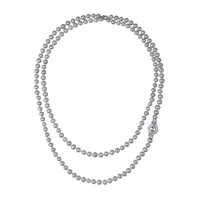 Колье (жемчуг серо-голубой 7-8мм, фианит; покрытие родий) 120см, Есть комплект