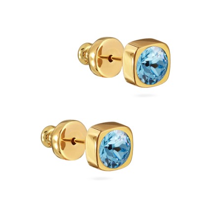 Пусеты Теннис (кристаллы SW аквамарин 4мм; покрытие золото), Есть комплект