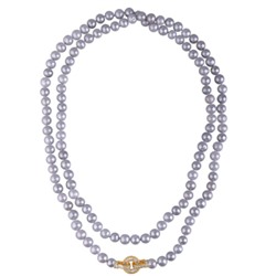 Колье (жемчуг серо-голубой 8-9мм, фианиты; покрытие золото) 160см