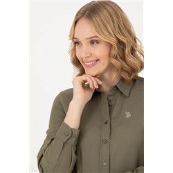 Kadın Koyu Haki Uzun Kollu Basic Gömlek