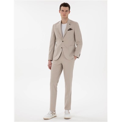 Bej Slim Fit Spor Takım Elbise