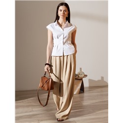 Свободные брюки палаццо на эластичном поясе изо льна с вискозой