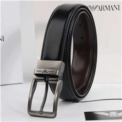 Мужской ремень из серой глянцевой кожи с вращающейся пряжкой  АРМАН*И