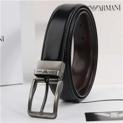 Мужской ремень из серой глянцевой кожи с вращающейся пряжкой  АРМАН*И