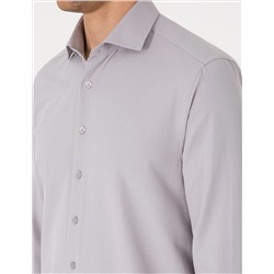 Gri Slim Fit Uzun Kollu Armürlü Gömlek